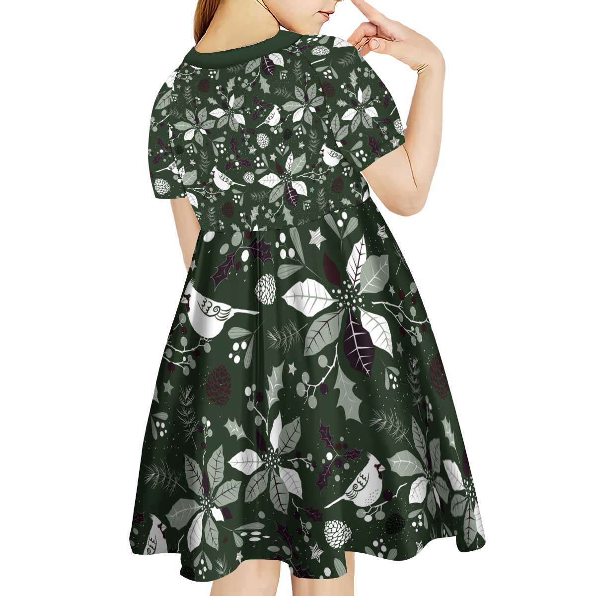 Cardinal Christmas Green Kid Short Sleeve Dress Xmas Pattern - Wonder Print Shop