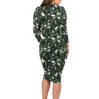 Cardinal Christmas Green Long Sleeve Bodycon Dress Xmas Pattern - Wonder Print Shop