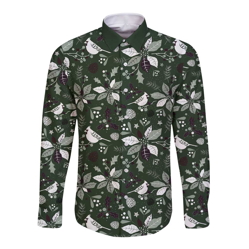 Cardinal Christmas Green Long Sleeve Button Shirt Xmas Pattern - Wonder Print Shop