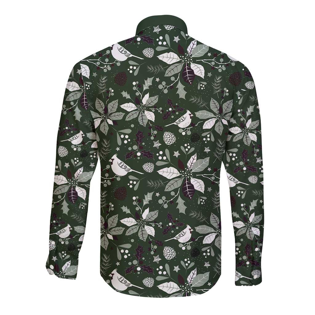 Cardinal Christmas Green Long Sleeve Button Shirt Xmas Pattern - Wonder Print Shop