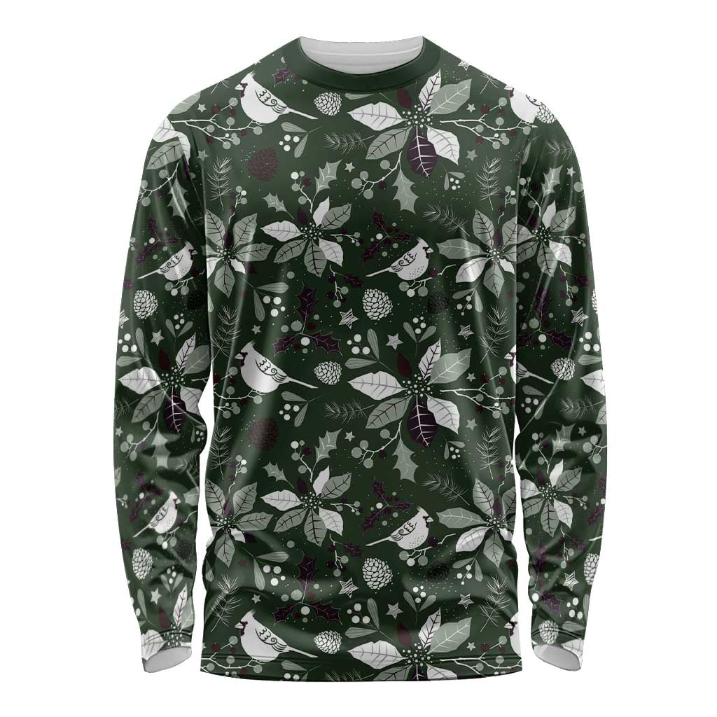 Cardinal Christmas Green Long Sleeve Shirt Xmas Pattern - Wonder Print Shop