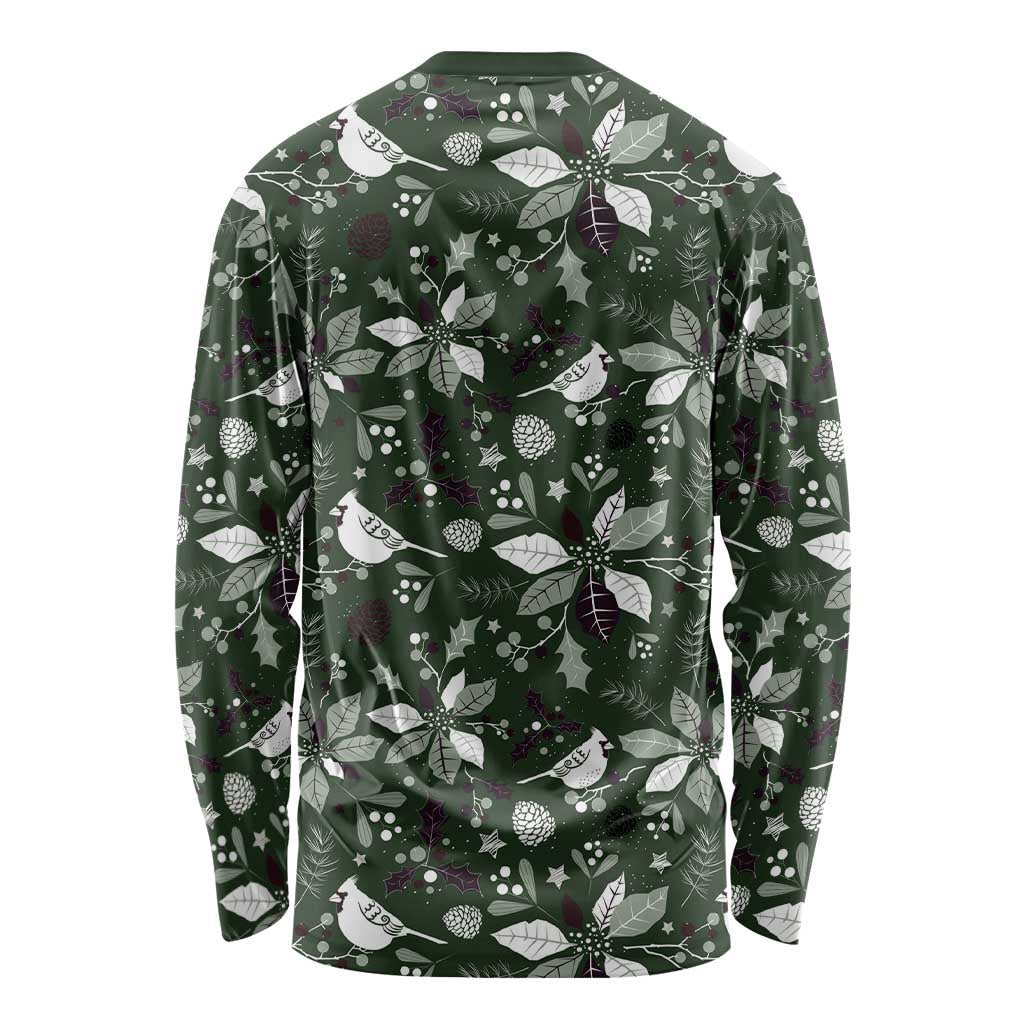 Cardinal Christmas Green Long Sleeve Shirt Xmas Pattern - Wonder Print Shop