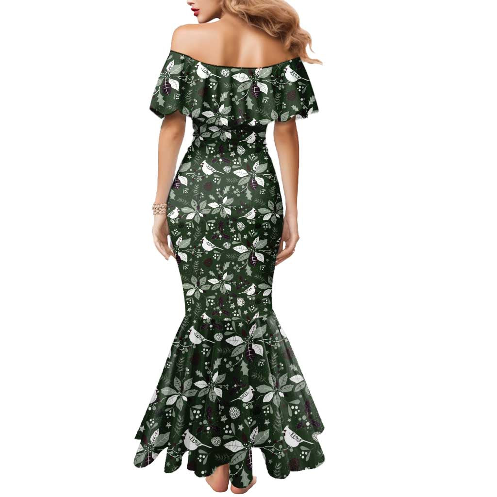Cardinal Christmas Green Mermaid Dress Xmas Pattern - Wonder Print Shop