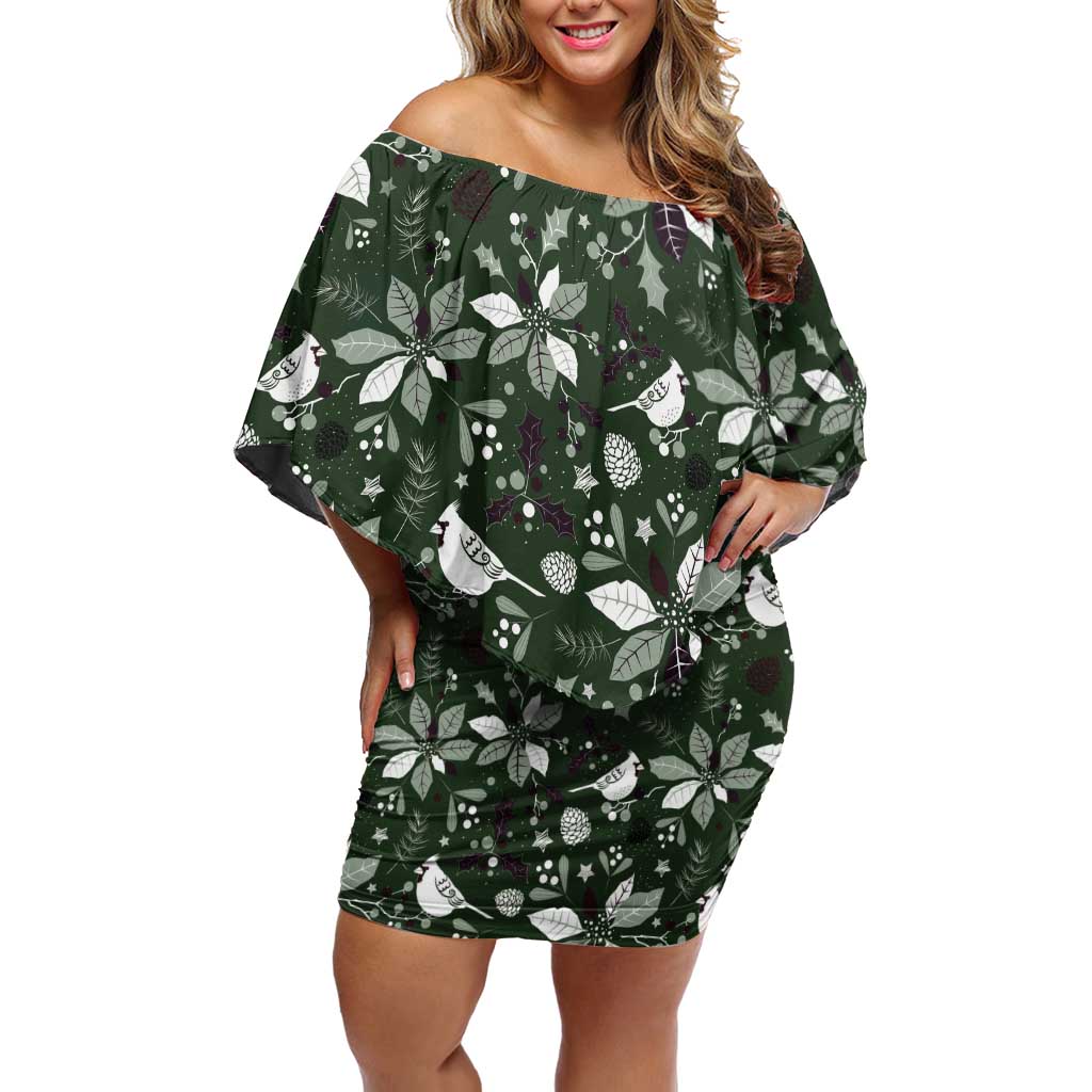 Cardinal Christmas Green Off Shoulder Short Dress Xmas Pattern - Wonder Print Shop