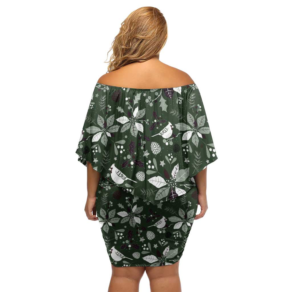 Cardinal Christmas Green Off Shoulder Short Dress Xmas Pattern - Wonder Print Shop