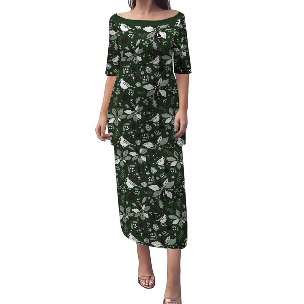 Cardinal Christmas Green Puletasi Xmas Pattern - Wonder Print Shop