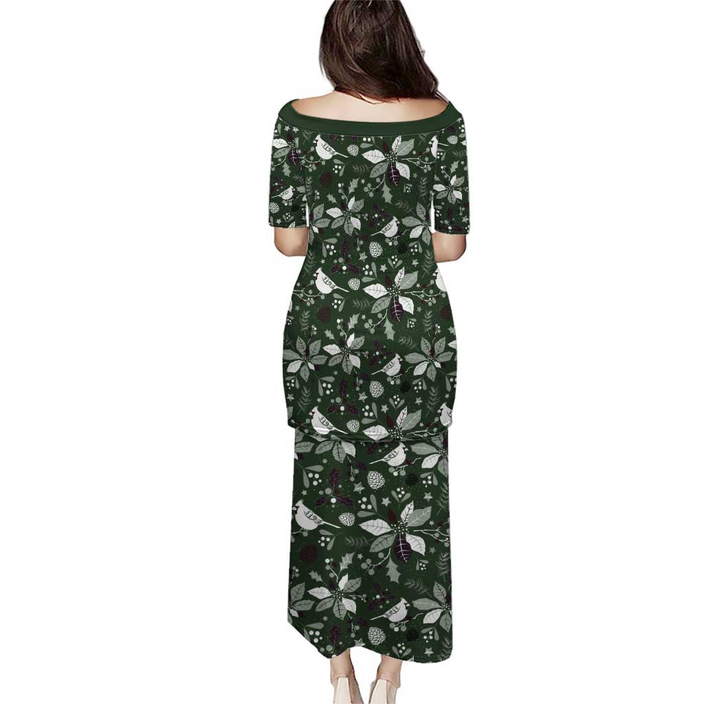 Cardinal Christmas Green Puletasi Xmas Pattern - Wonder Print Shop