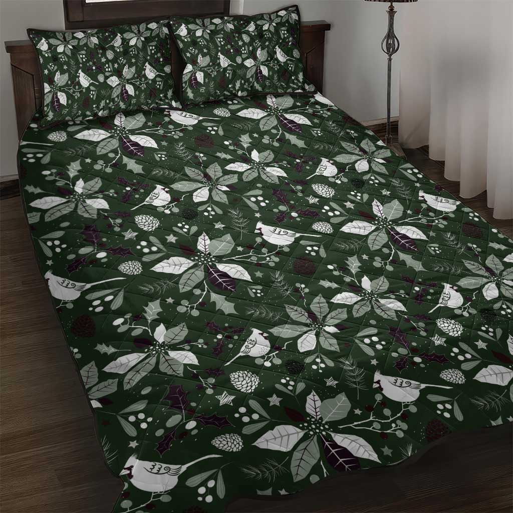 Cardinal Christmas Green Quilt Bed Set Xmas Pattern - Wonder Print Shop
