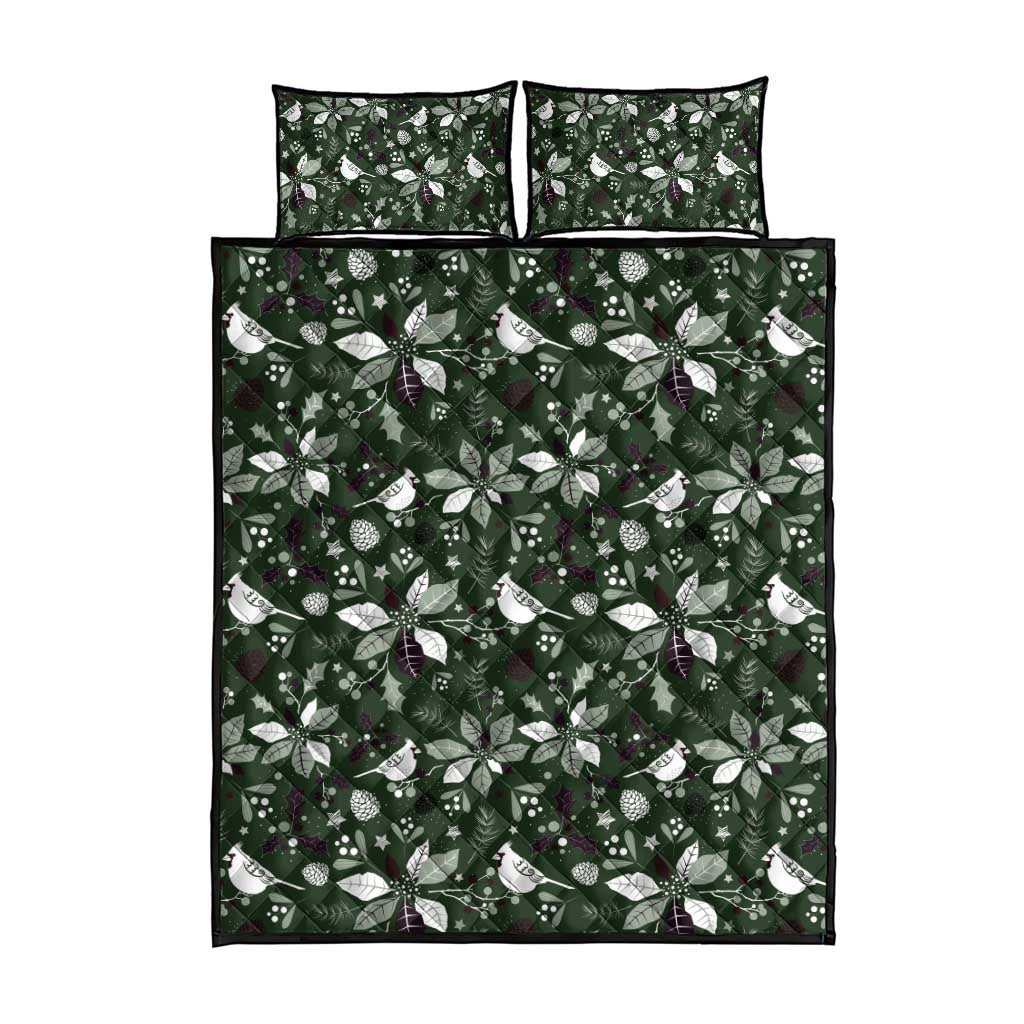 Cardinal Christmas Green Quilt Bed Set Xmas Pattern - Wonder Print Shop