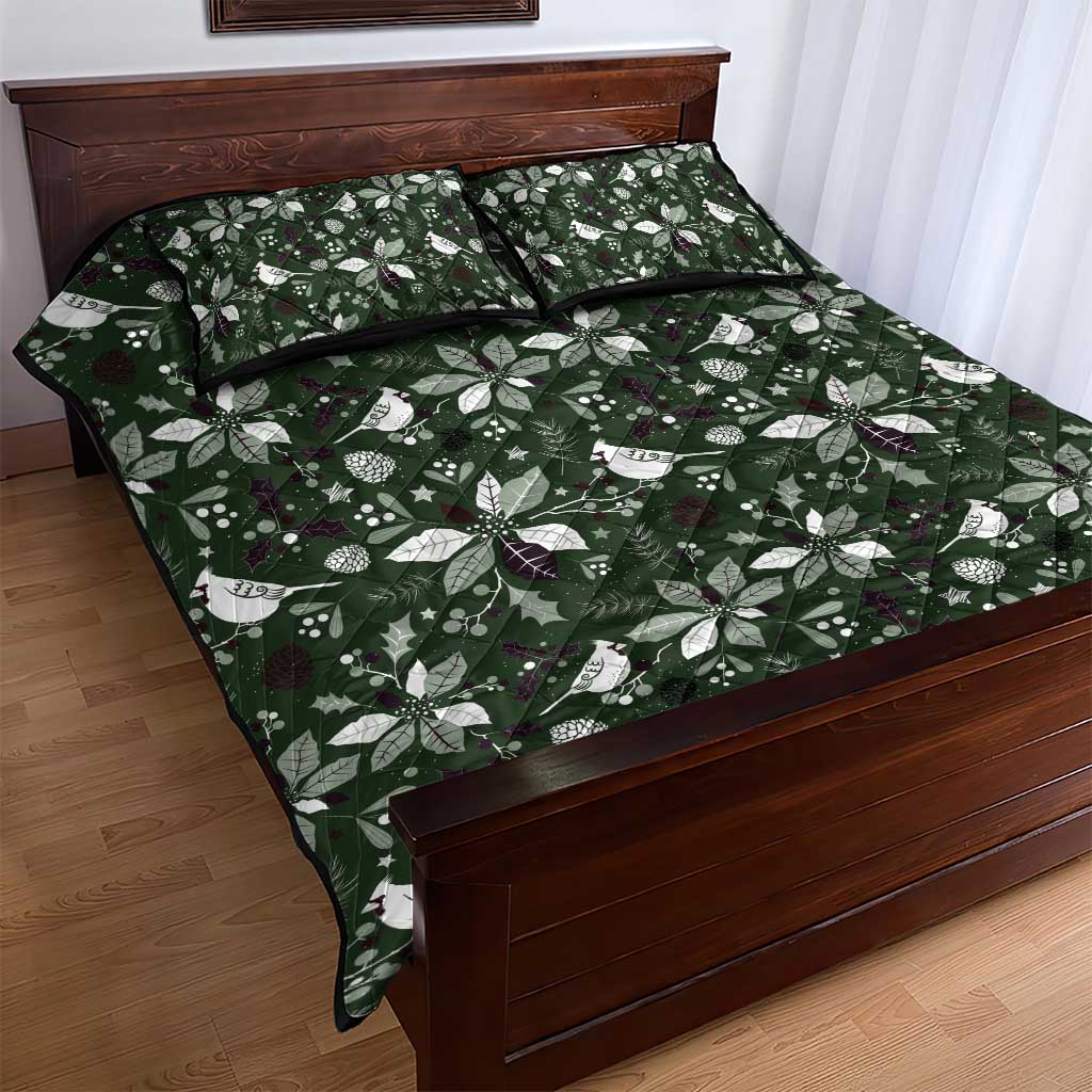 Cardinal Christmas Green Quilt Bed Set Xmas Pattern - Wonder Print Shop
