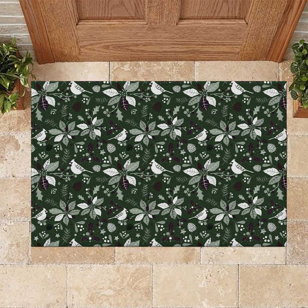 Cardinal Christmas Green Rubber Doormat Xmas Pattern - Wonder Print Shop