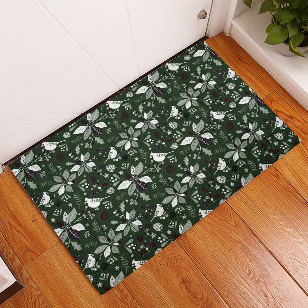 Cardinal Christmas Green Rubber Doormat Xmas Pattern - Wonder Print Shop