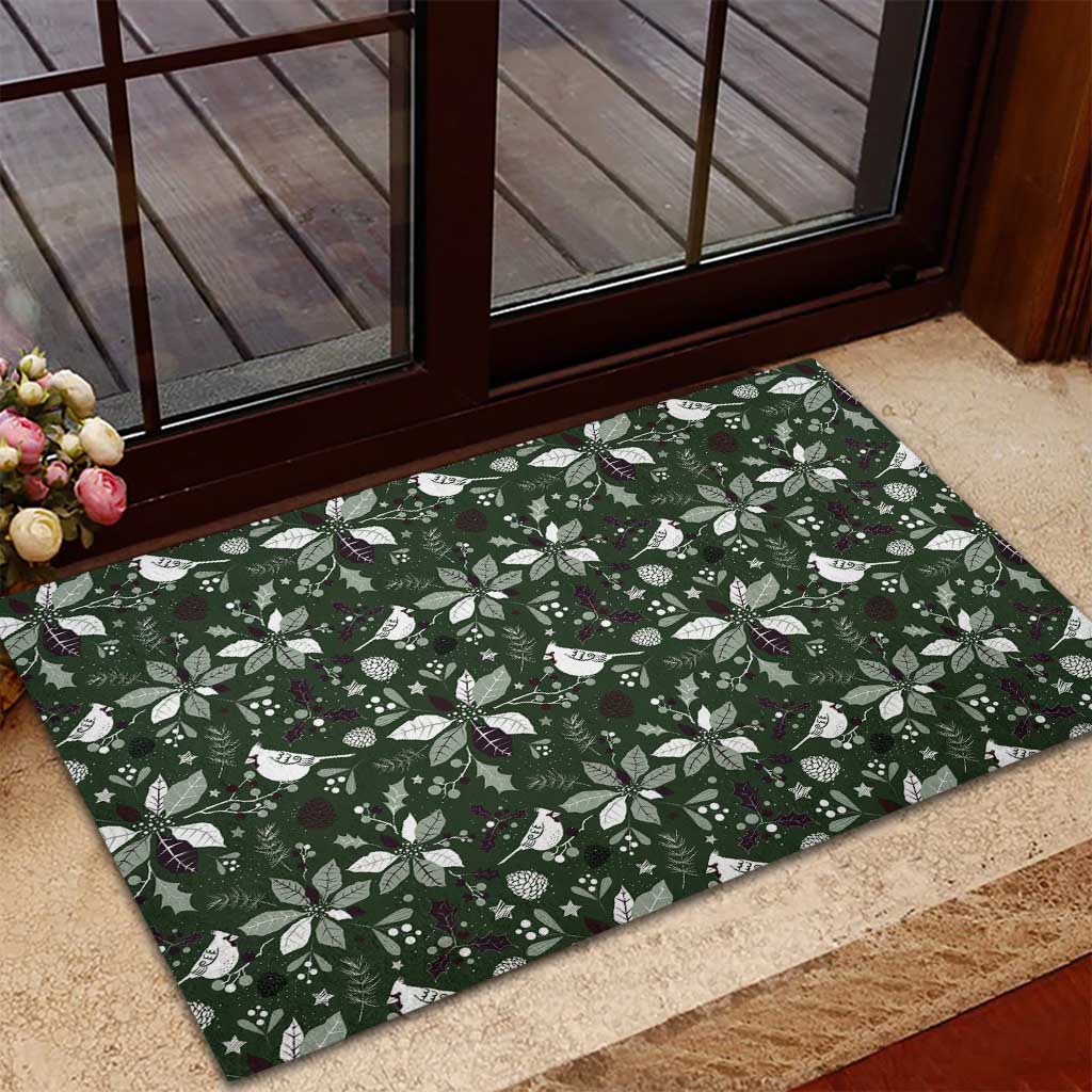 Cardinal Christmas Green Rubber Doormat Xmas Pattern - Wonder Print Shop