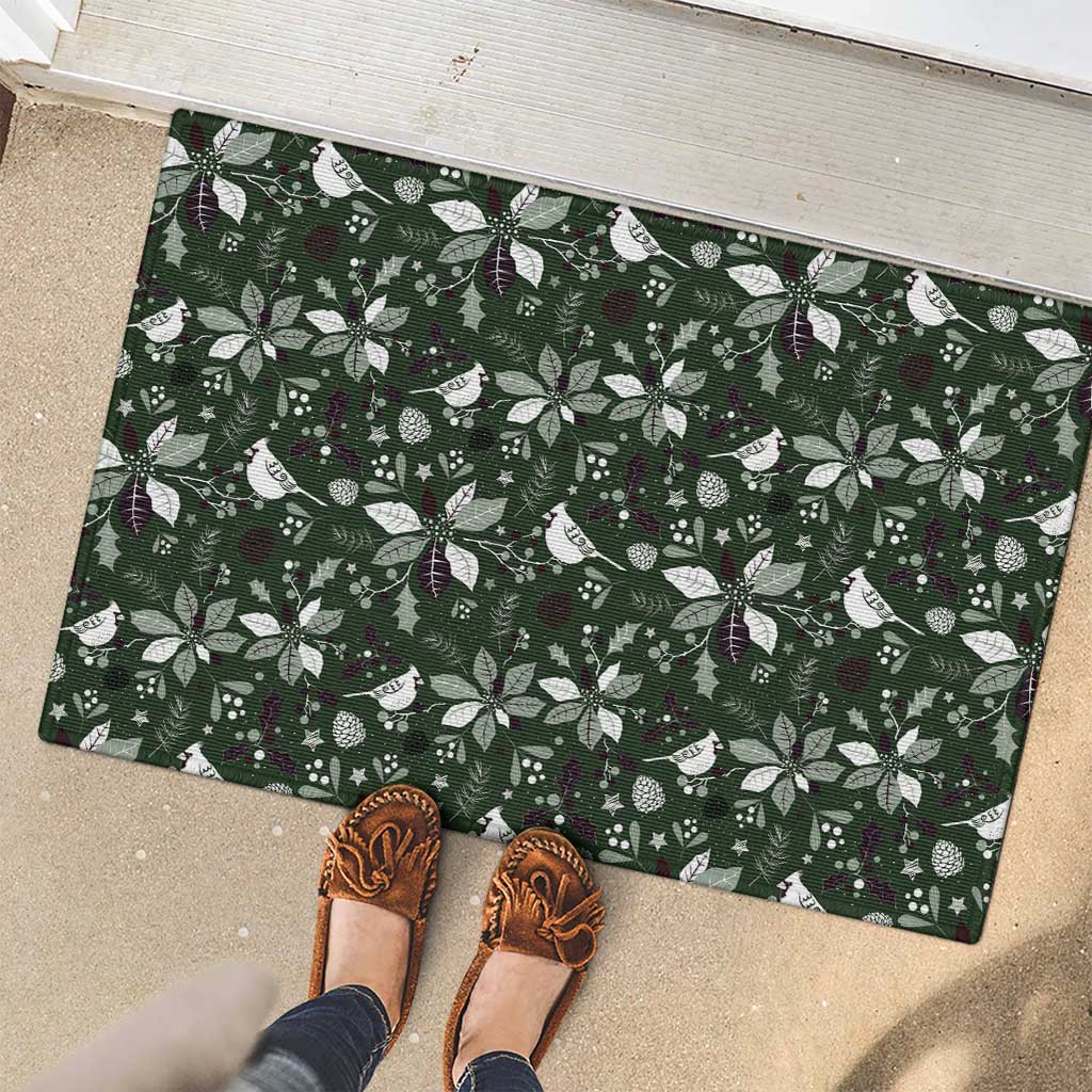Cardinal Christmas Green Rubber Doormat Xmas Pattern - Wonder Print Shop