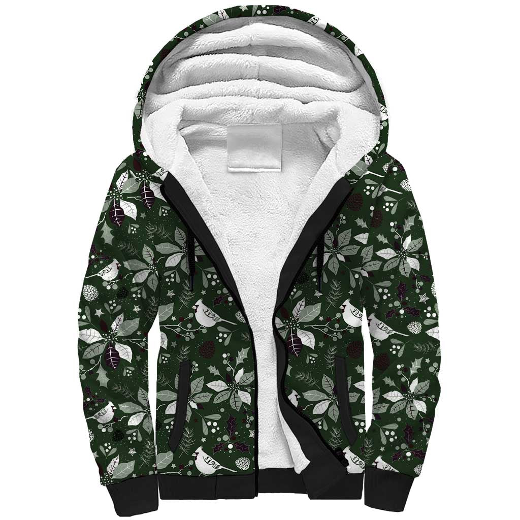 Cardinal Christmas Green Sherpa Hoodie Xmas Pattern - Wonder Print Shop