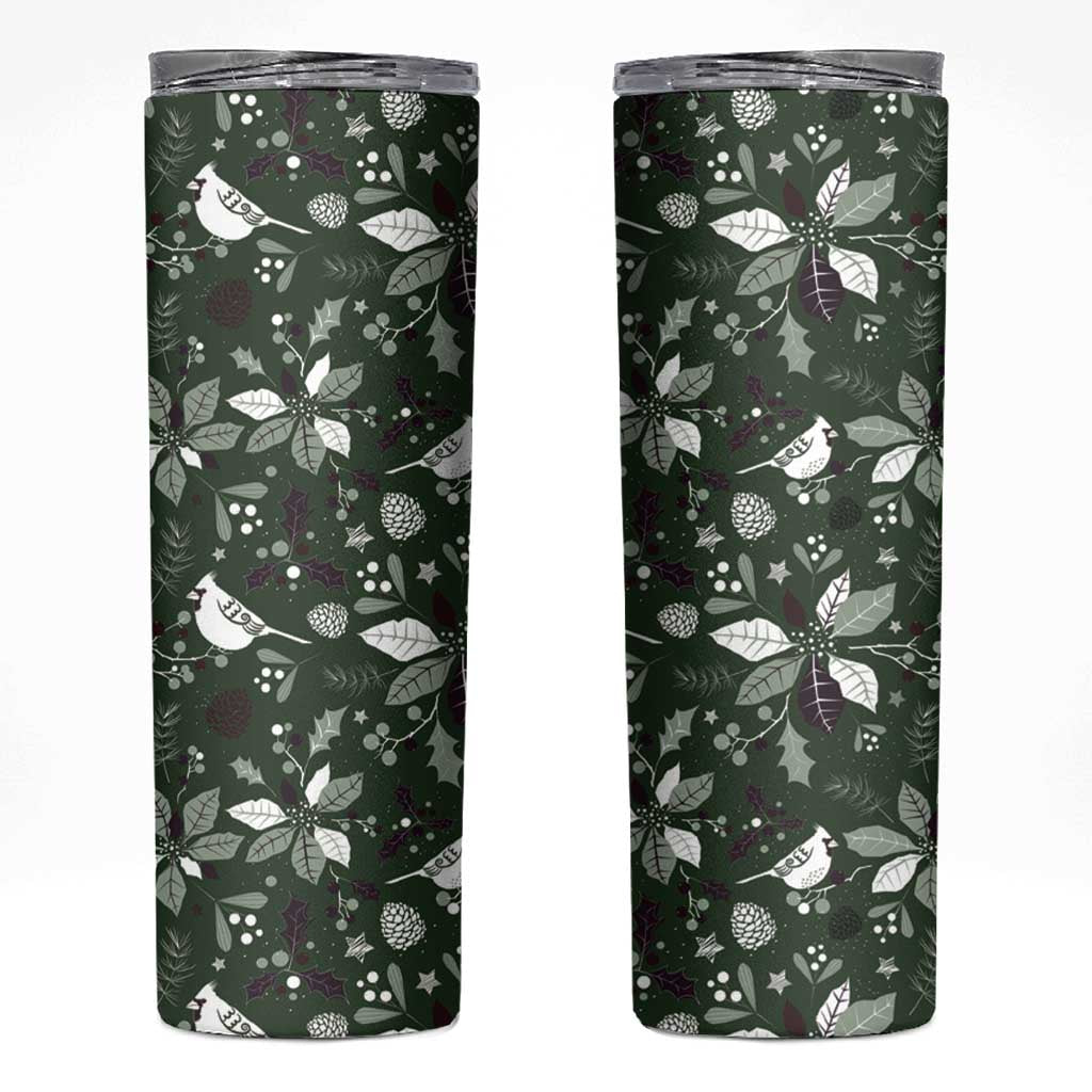 Cardinal Christmas Green Skinny Tumbler Xmas Pattern - Wonder Print Shop