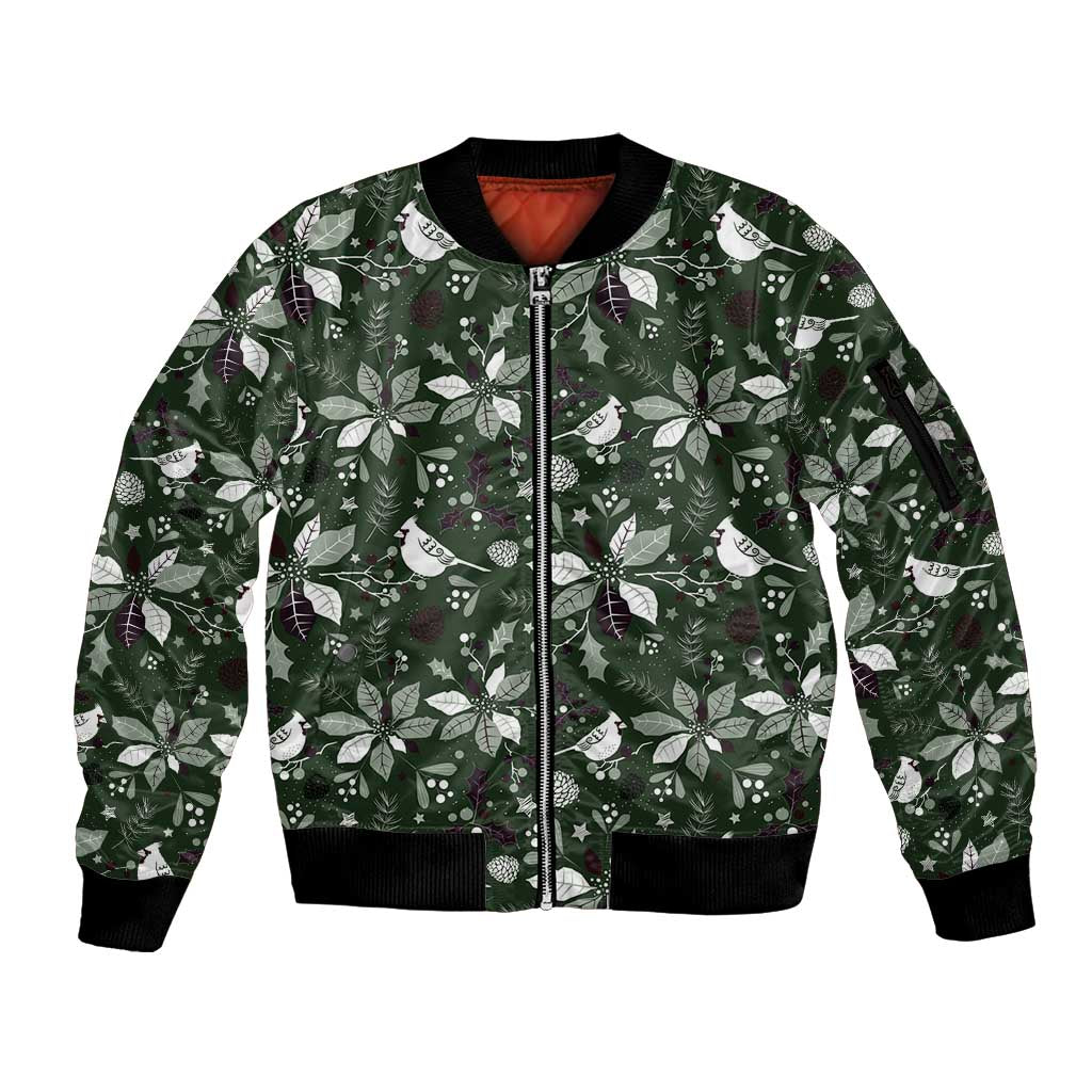 Cardinal Christmas Green Sleeve Zip Bomber Jacket Xmas Pattern - Wonder Print Shop