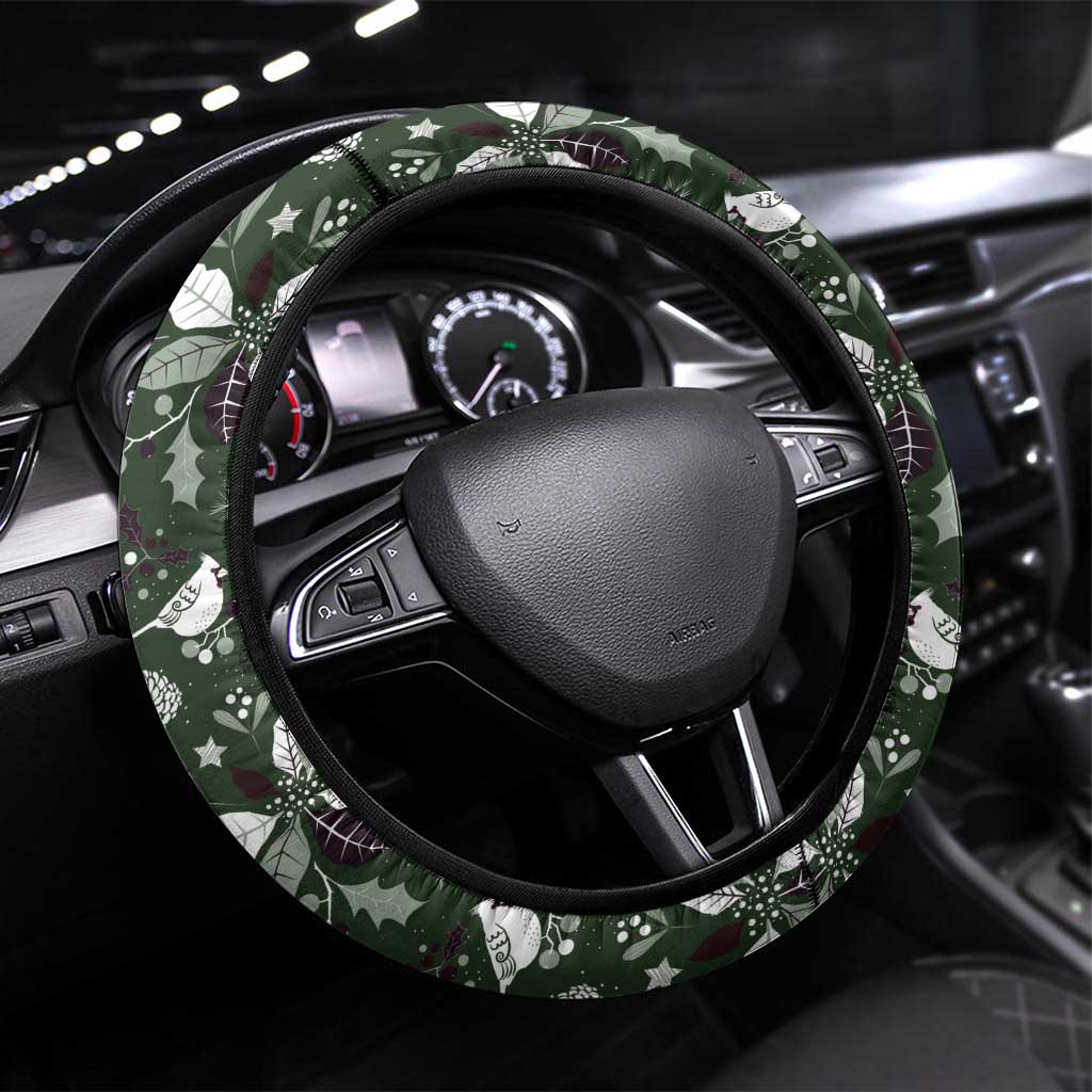 Cardinal Christmas Green Steering Wheel Cover Xmas Pattern - Wonder Print Shop