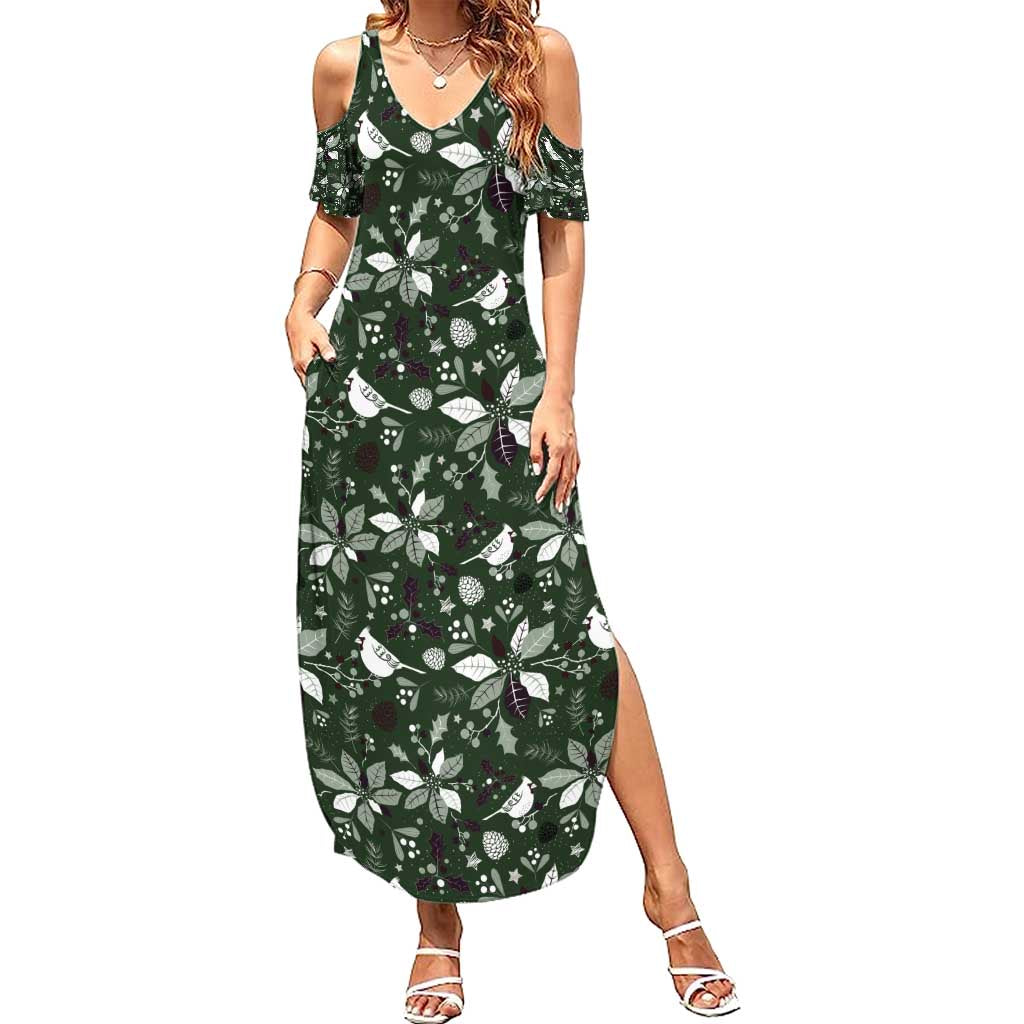 Cardinal Christmas Green Summer Maxi Dress Xmas Pattern - Wonder Print Shop