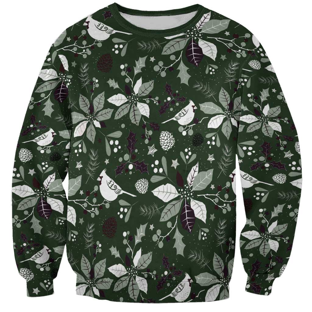 Cardinal Christmas Green Sweatshirt Xmas Pattern - Wonder Print Shop