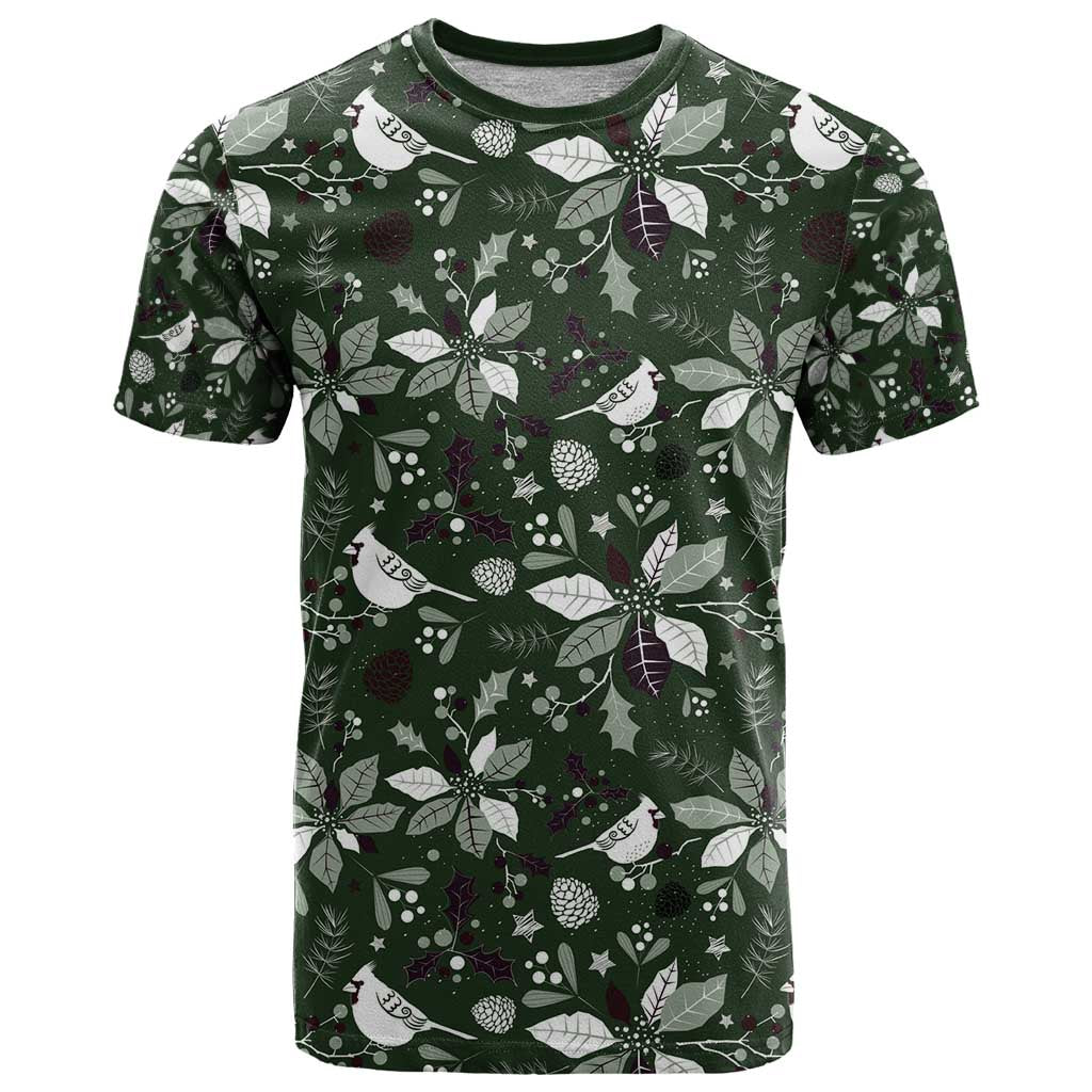 Cardinal Christmas Green T Shirt Xmas Pattern - Wonder Print Shop