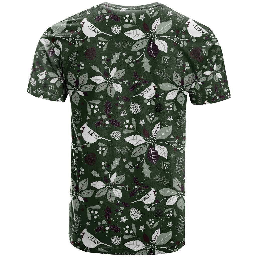 Cardinal Christmas Green T Shirt Xmas Pattern - Wonder Print Shop