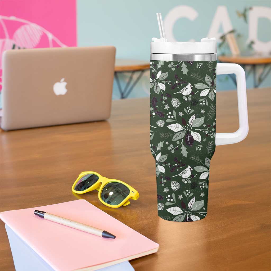Cardinal Christmas Green Tumbler With Handle Xmas Pattern - Wonder Print Shop