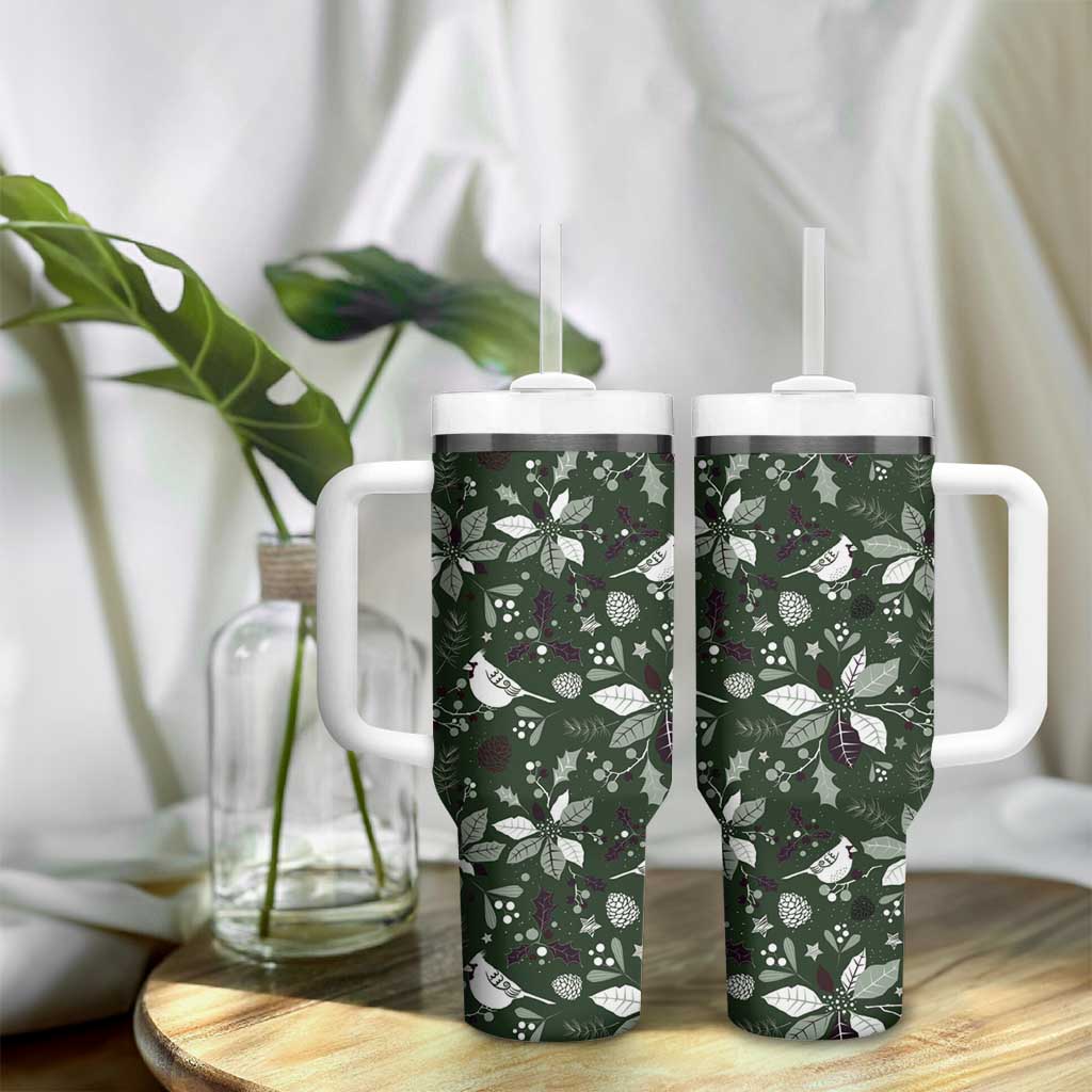 Cardinal Christmas Green Tumbler With Handle Xmas Pattern - Wonder Print Shop