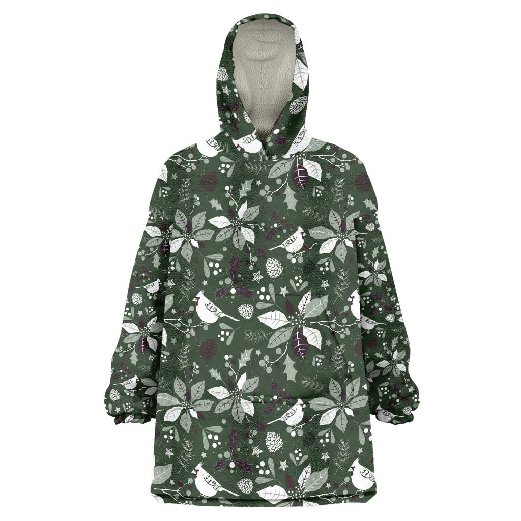 Cardinal Christmas Green Wearable Blanket Hoodie Xmas Pattern - Wonder Print Shop