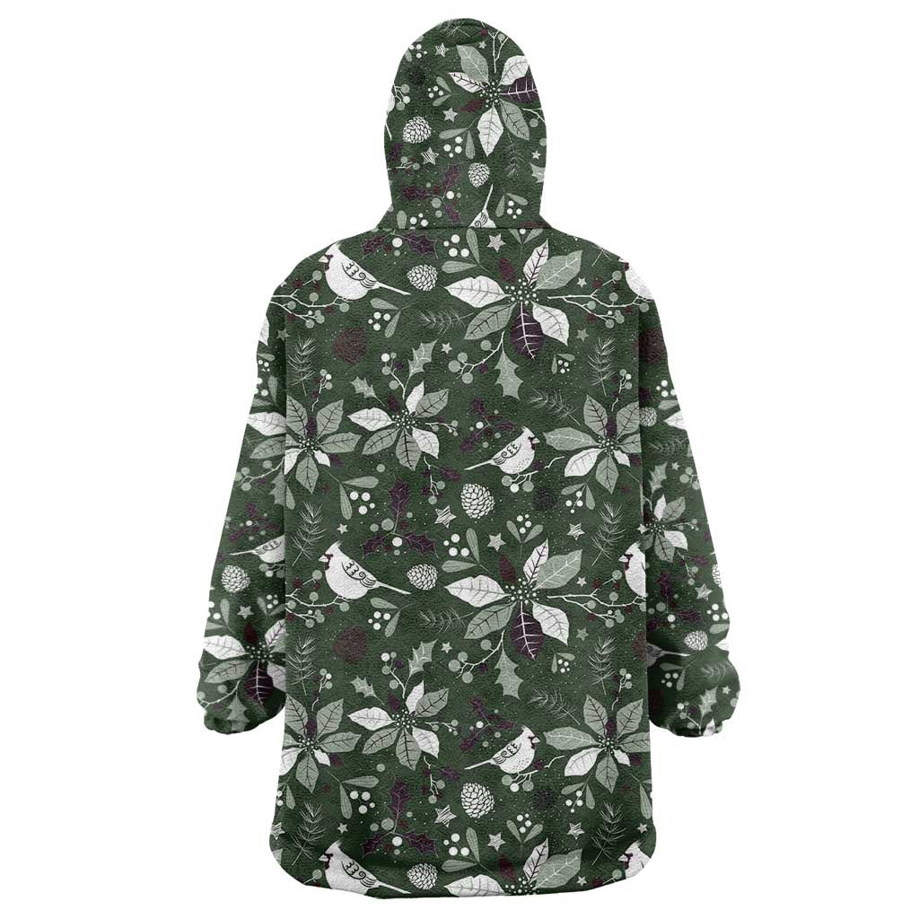 Cardinal Christmas Green Wearable Blanket Hoodie Xmas Pattern - Wonder Print Shop