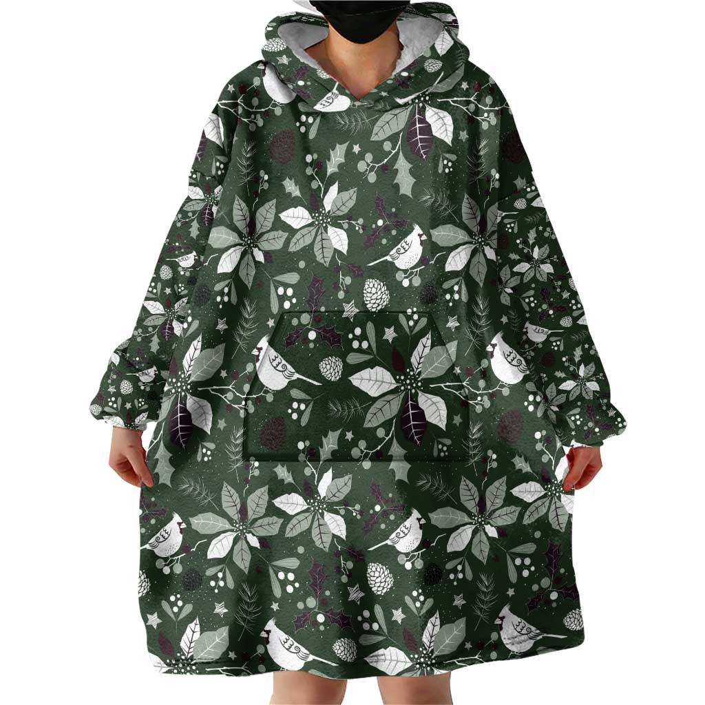 Cardinal Christmas Green Wearable Blanket Hoodie Xmas Pattern - Wonder Print Shop