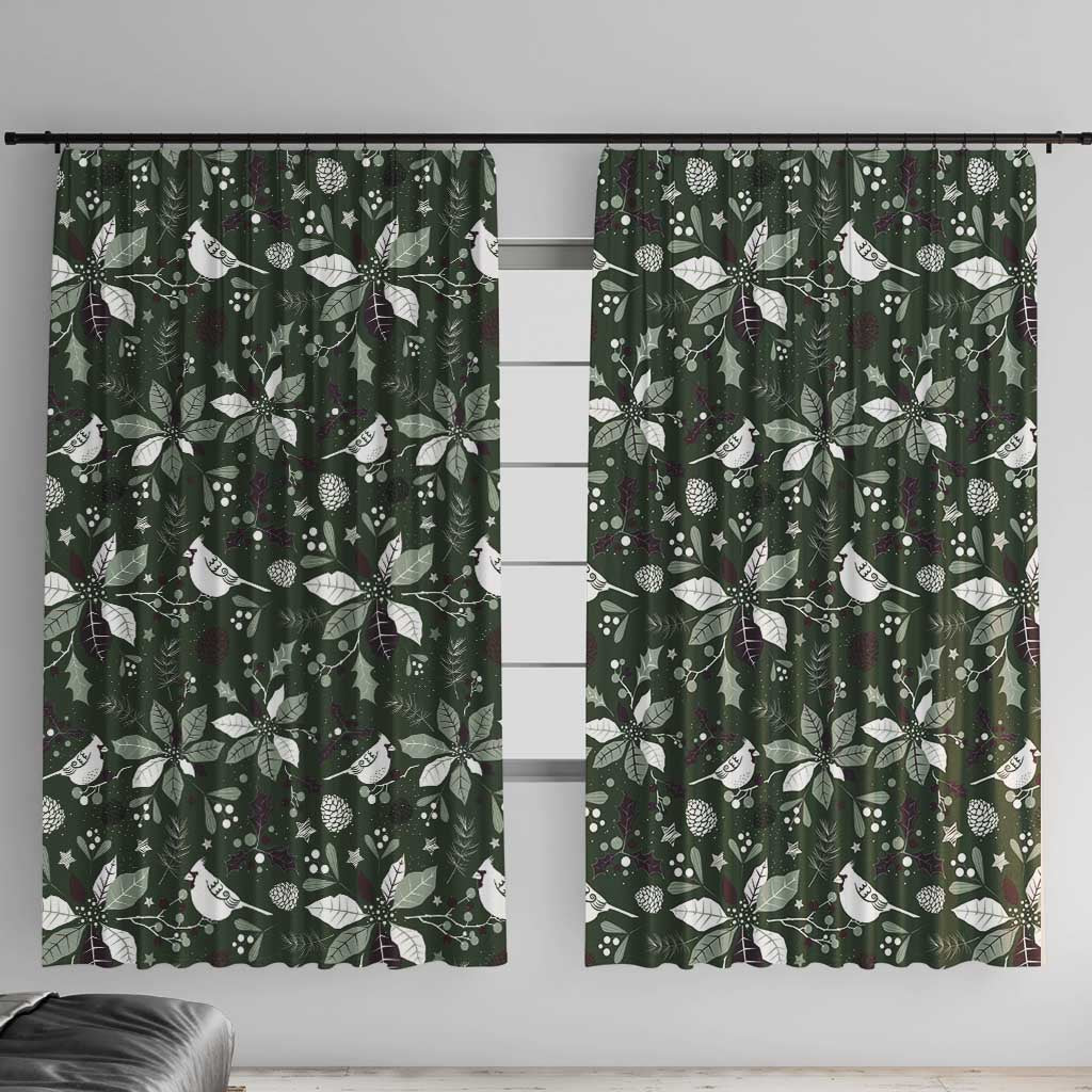 Cardinal Christmas Green Window Curtain Xmas Pattern - Wonder Print Shop
