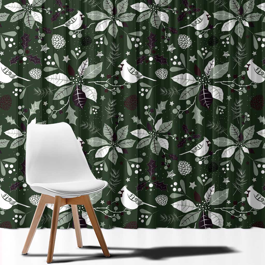 Cardinal Christmas Green Window Curtain Xmas Pattern - Wonder Print Shop