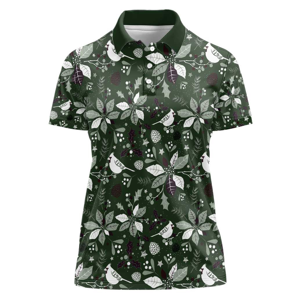 Cardinal Christmas Green Women Polo Shirt Xmas Pattern - Wonder Print Shop