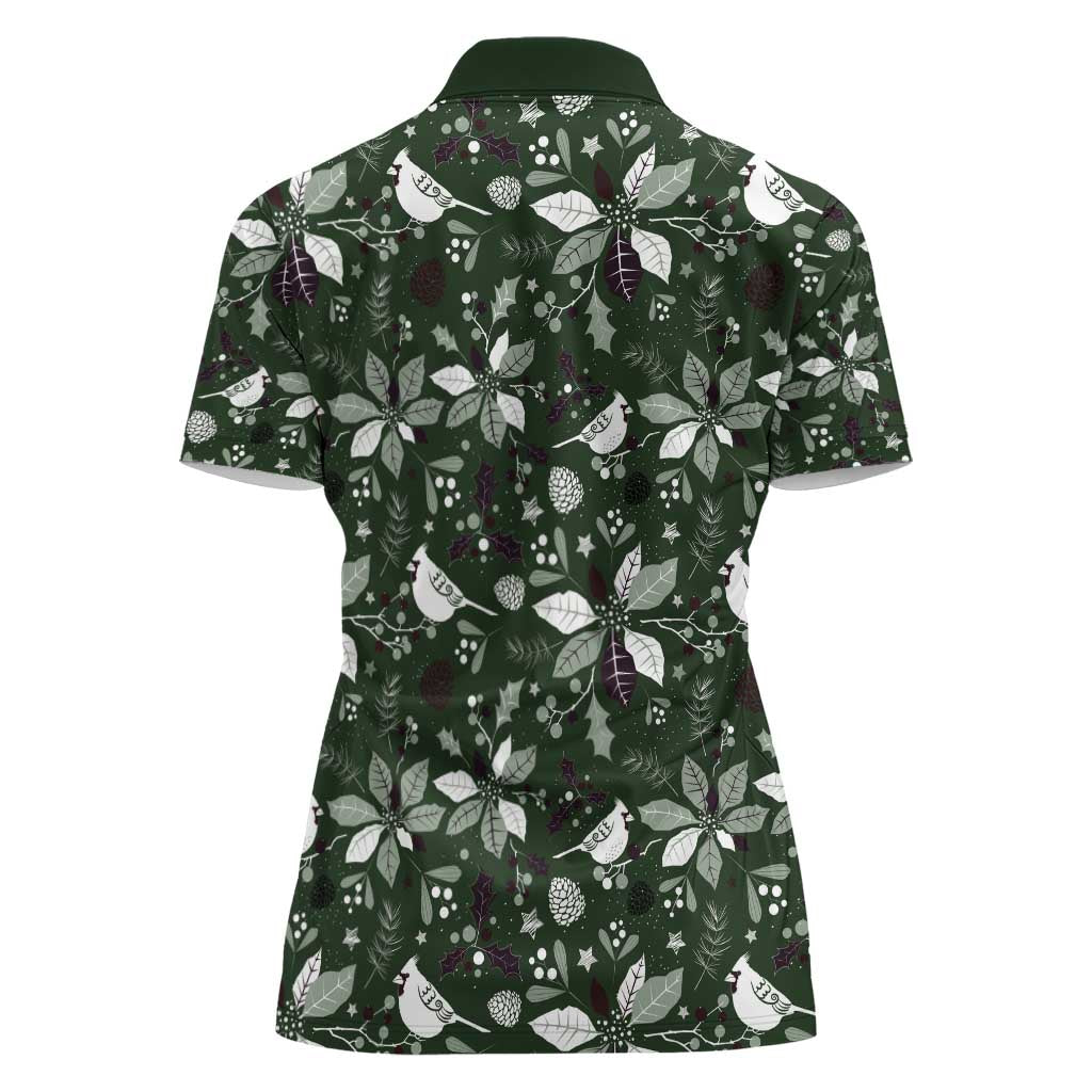Cardinal Christmas Green Women Polo Shirt Xmas Pattern - Wonder Print Shop