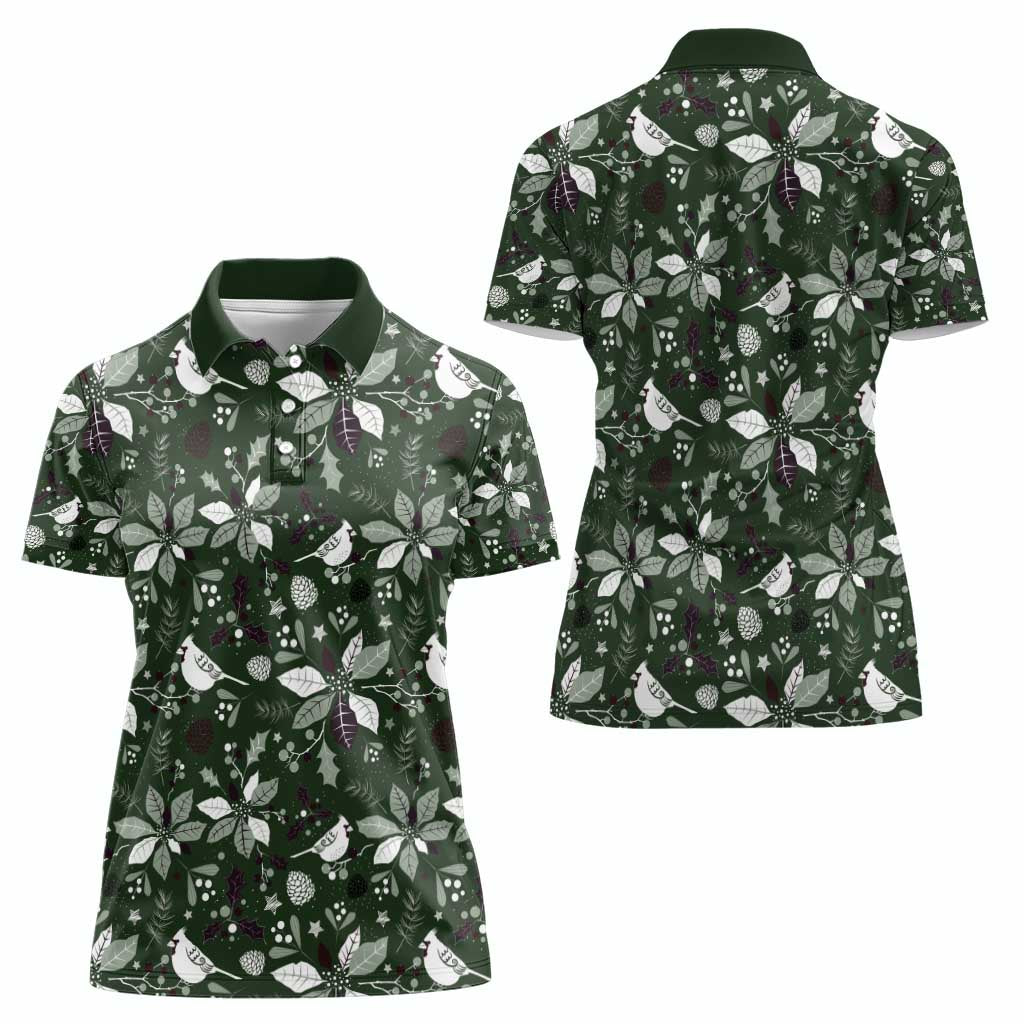 Cardinal Christmas Green Women Polo Shirt Xmas Pattern - Wonder Print Shop