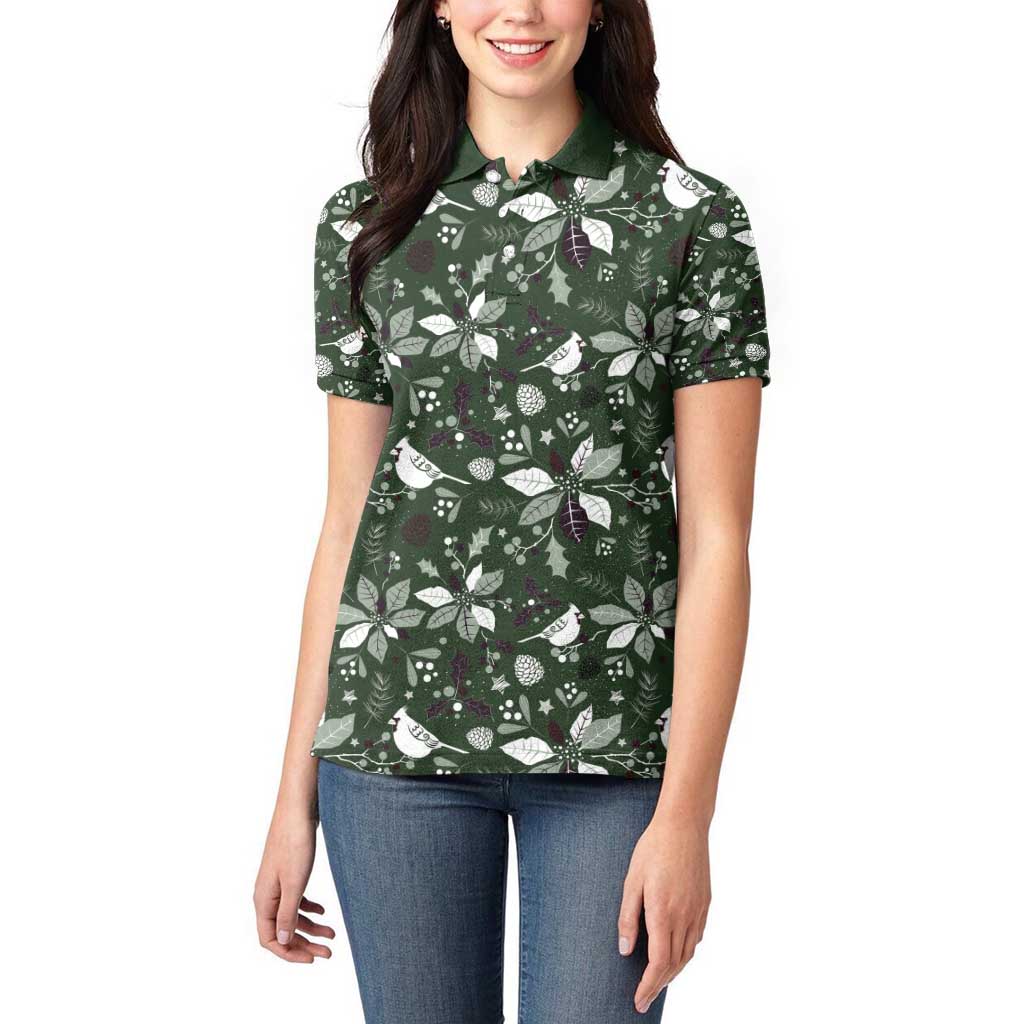 Cardinal Christmas Green Women Polo Shirt Xmas Pattern - Wonder Print Shop