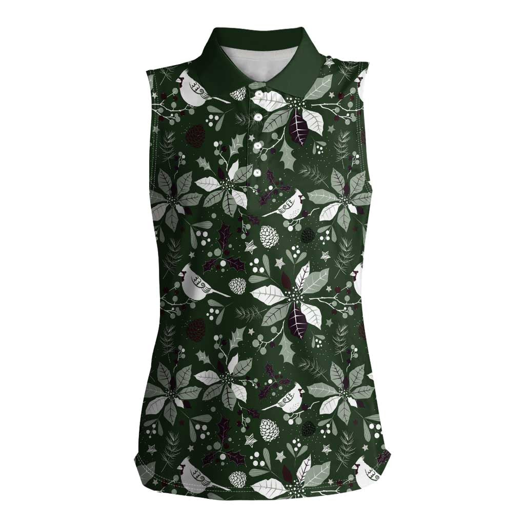Cardinal Christmas Green Women Sleeveless Polo Shirt Xmas Pattern - Wonder Print Shop