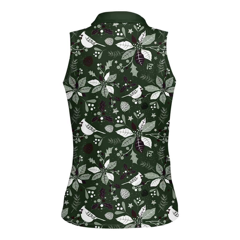 Cardinal Christmas Green Women Sleeveless Polo Shirt Xmas Pattern - Wonder Print Shop