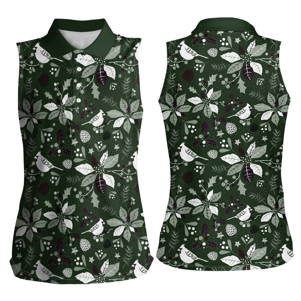 Cardinal Christmas Green Women Sleeveless Polo Shirt Xmas Pattern - Wonder Print Shop