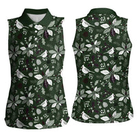 Cardinal Christmas Green Women Sleeveless Polo Shirt Xmas Pattern - Wonder Print Shop