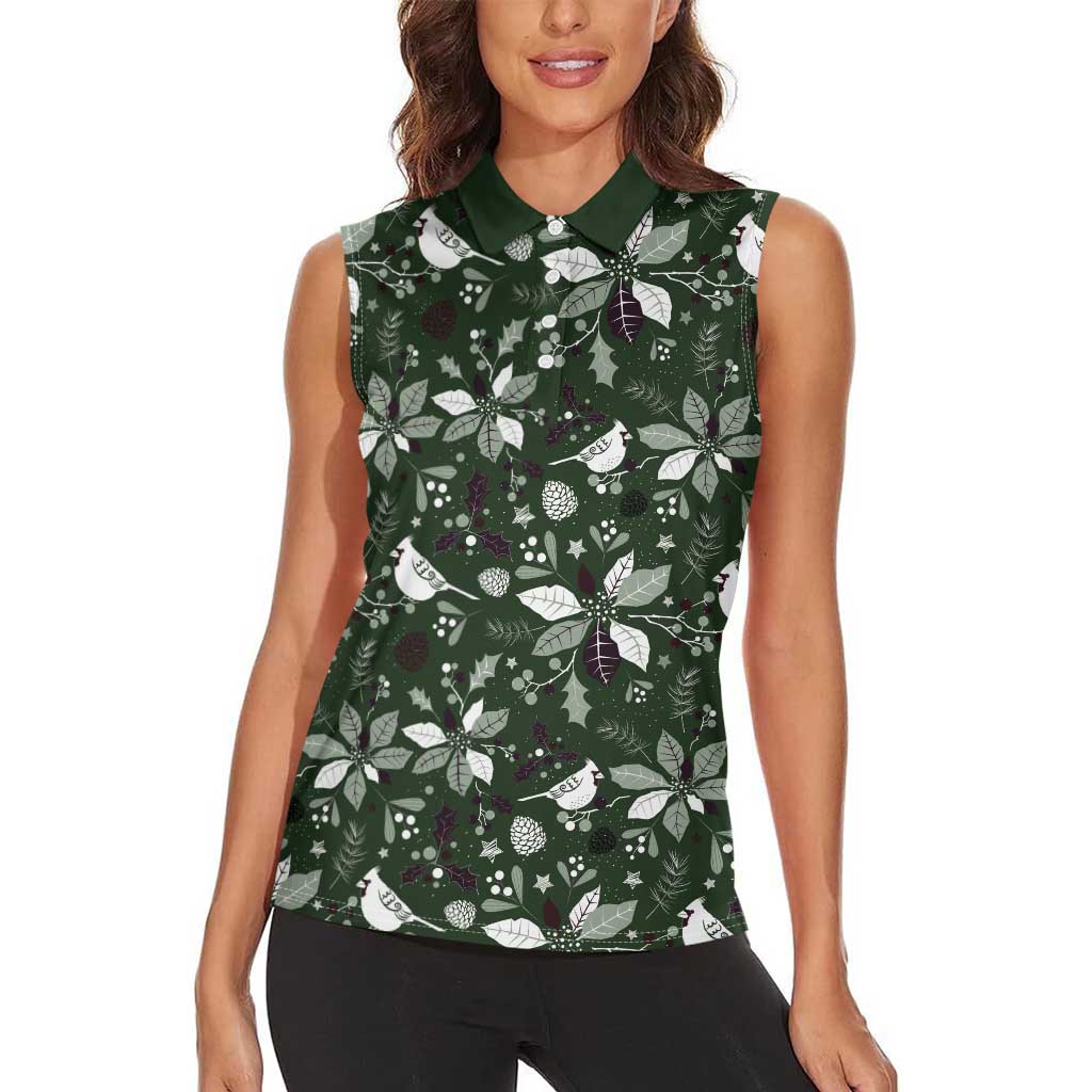 Cardinal Christmas Green Women Sleeveless Polo Shirt Xmas Pattern - Wonder Print Shop