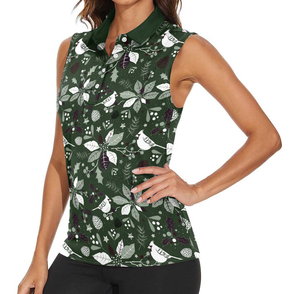 Cardinal Christmas Green Women Sleeveless Polo Shirt Xmas Pattern - Wonder Print Shop
