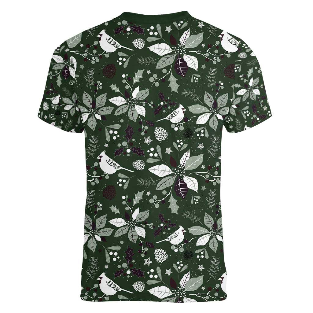 Cardinal Christmas Green Women V-Neck T-Shirt Xmas Pattern - Wonder Print Shop