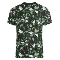 Cardinal Christmas Green Women V-Neck T-Shirt Xmas Pattern - Wonder Print Shop