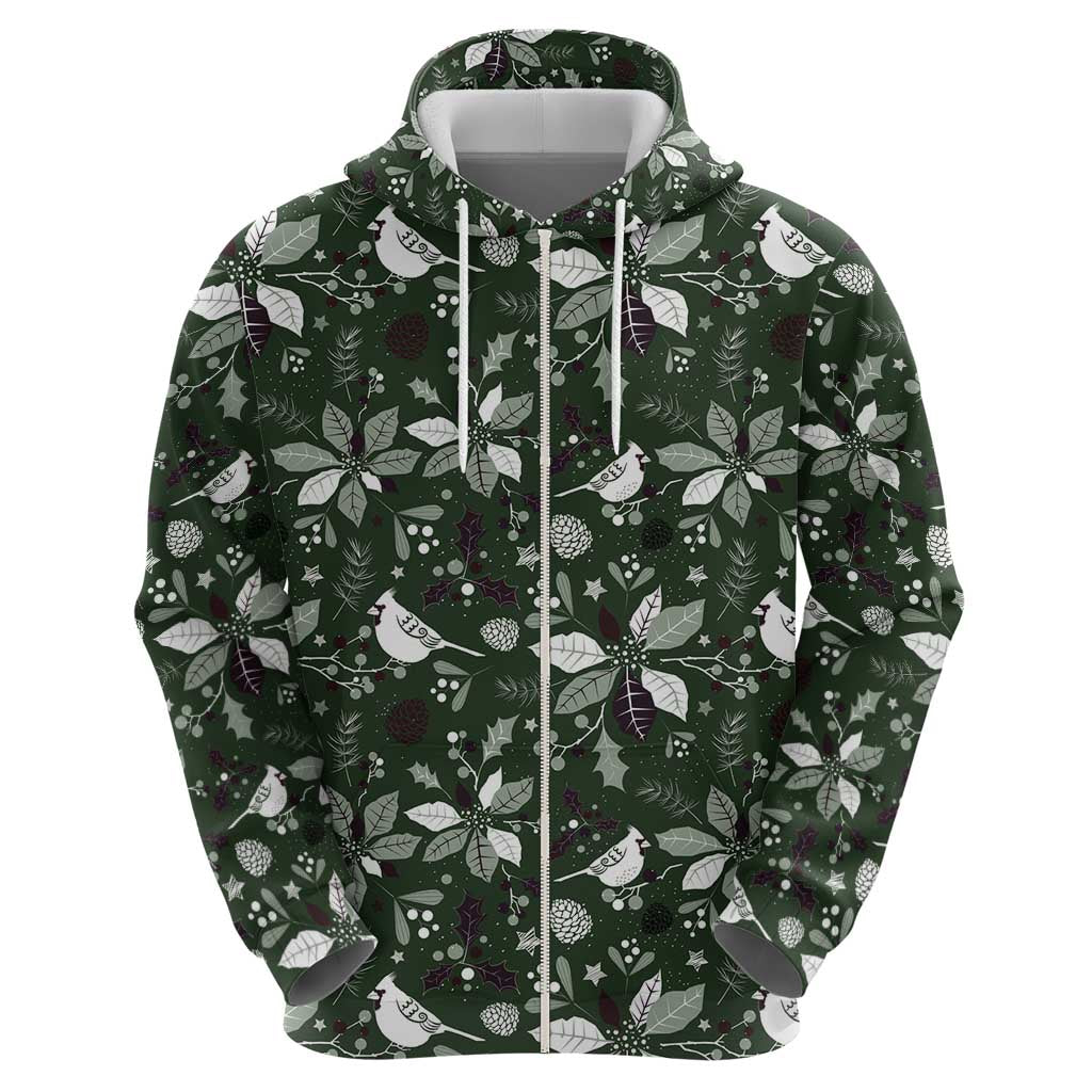Cardinal Christmas Green Zip Hoodie Xmas Pattern - Wonder Print Shop