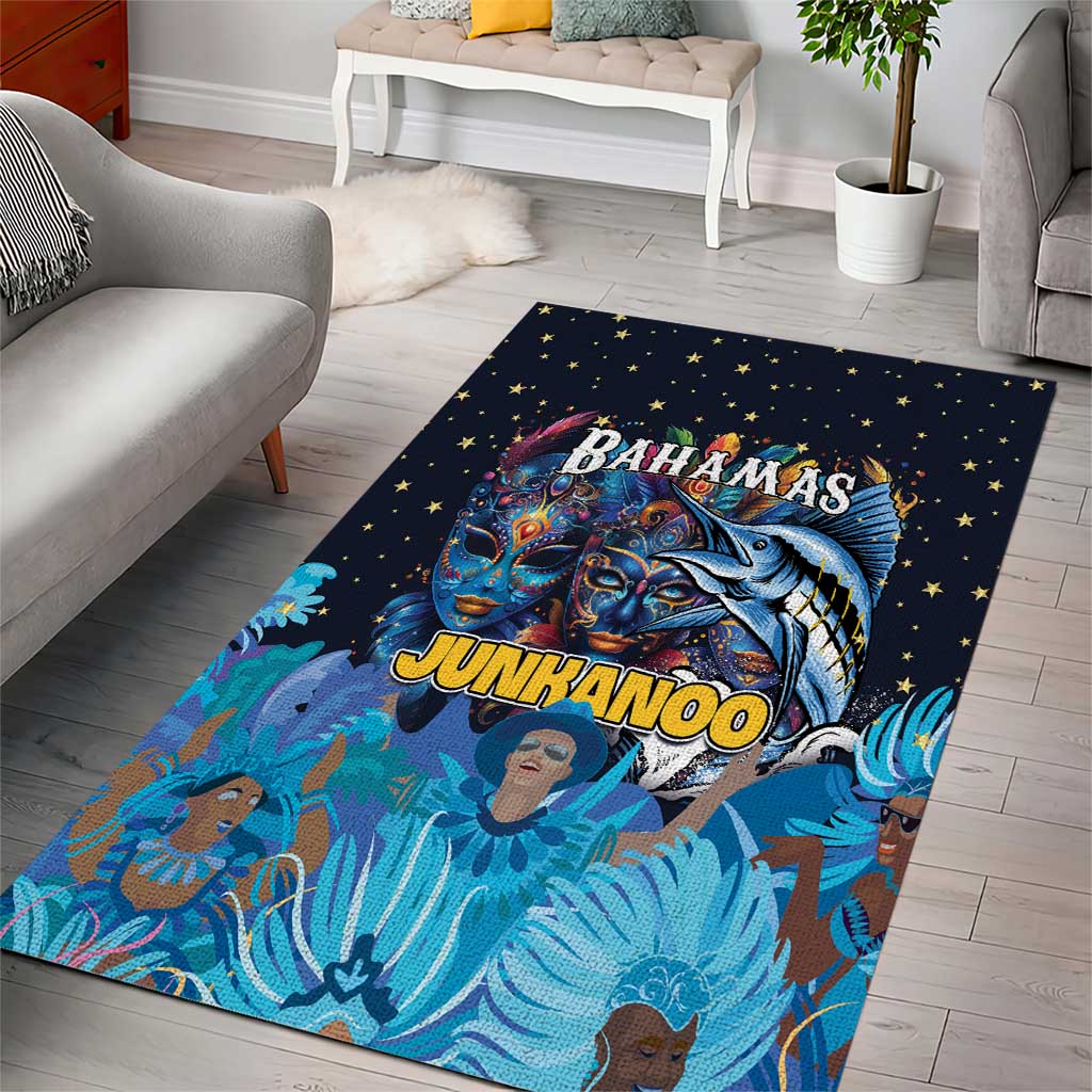 Bahamas Junkanoo Area Rug Bahamian Mask Blue Marlin - Wonder Print Shop