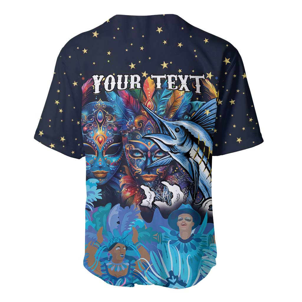 Personalized Bahamas Junkanoo Baseball Jersey Bahamian Mask Blue Marlin - Wonder Print Shop