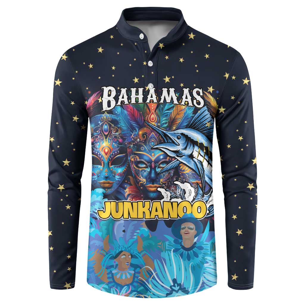 Personalized Bahamas Junkanoo Button Sweatshirt Bahamian Mask Blue Marlin - Wonder Print Shop