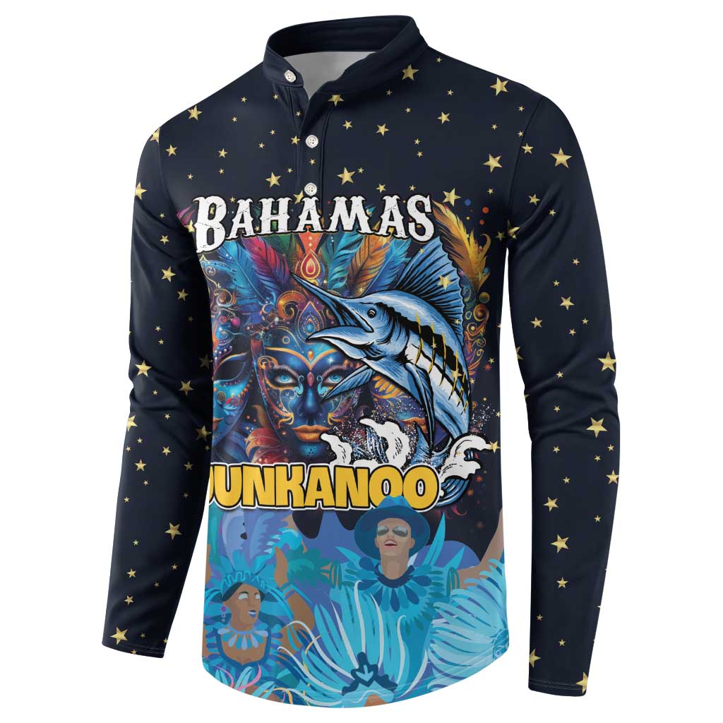 Personalized Bahamas Junkanoo Button Sweatshirt Bahamian Mask Blue Marlin - Wonder Print Shop